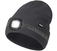 ATNKE LED Lighted Beanie Cap,USB Rechargeable 4 LED Running Headlamp Ultra Bright Hands Free Head Torch Winter Warm Knitted Hat with Reflective Stripe Gifts for Men and Women/Noble Gray