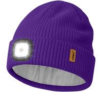 ATNKE LED Lighted Beanie Cap,USB Rechargeable 4 LED Running Headlamp Ultra Bright Hands Free Head Torch Winter Warm Knitted Hat with Lined Fleece Gifts for Men Dad and Women/Purple