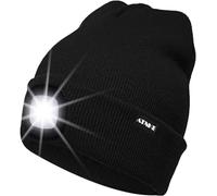 ATNKE LED Lighted Beanie Cap,USB Rechargeable Running Hat Ultra Bright 4 LED Waterproof Light Winter Warm Gifts for Men and Women/Black
