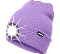 ATNKE LED Lighted Beanie Cap,USB Rechargeable Running Hat Ultra Bright 4 LED Waterproof Light Winter Warm Gifts for Men and Women/Taro Purple