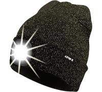 ATNKE LED Lighted Beanie Cap,USB Rechargeable Running Hat Ultra Bright 4 LED Waterproof Light Winter Warm Gifts for Men and Women/Blended Black Goldwire