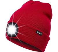 ATNKE LED Lighted Beanie Cap,USB Rechargeable Running Hat Ultra Bright 4 LED Waterproof Light Winter Warm Gifts for Men and Women/Red