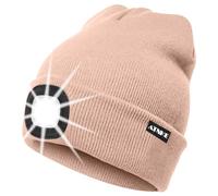 ATNKE LED Lighted Beanie Cap,USB Rechargeable Running Hat Ultra Bright 4 LED Waterproof Light Winter Warm Gifts for Men and Women/Skin Pink