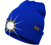 ATNKE LED Lighted Beanie Hat,USB Rechargeable 4 LED Running Headlamp Ultra Bright Cap with Light Hands Free Head Torch Winter Warm Knit Beany Tech Gifts for Men Women and Dad/Blue