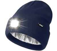 ATNKE LED Lighted Beanie Hat,USB Rechargeable 4 LED Running Headlamp Ultra Bright Cap with Light Hands Free Head Torch Winter Warm Satin Silk Lined Knit Beany Gifts for Men and Women/Light Navy Blue
