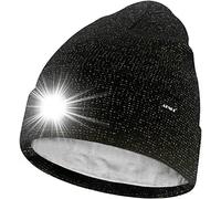 ATNKE LED Lighted Beanie Hat,USB Rechargeable 4 LED Running Headlamp Ultra Bright Cap with Light Hands Free Head Torch Winter Warm Lined Fleece Knit Beany Gifts for Men and Women/Black Goldwire
