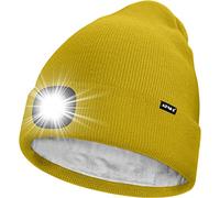 ATNKE LED Lighted Beanie Hat,USB Rechargeable 4 LED Running Headlamp Ultra Bright Cap with Light Hands Free Head Torch Winter Warm Lined Fleece Knit Beany Gifts for Men and Women/Yellow