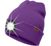 ATNKE LED Lighted Beanie Hat,USB Rechargeable 4 LED Running Headlamp Ultra Bright Cap with Light Hands Free Head Torch Winter Warm Knit Beany Tech Gifts for Men Women and Dad/Inner Purple