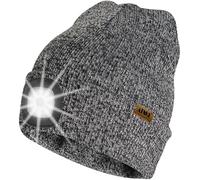 ATNKE LED Lighted Beanie Hat,USB Rechargeable 4 LED Running Headlamp Ultra Bright Cap with Light Hands Free Head Torch Winter Warm Knit Beany Tech Gifts for Men Women and Dad/Blended Black White