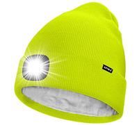 ATNKE LED Lighted Beanie Hat,USB Rechargeable 4 LED Running Headlamp Ultra Bright Cap with Light Hands Free Head Torch Winter Warm Lined Fleece Knit Beany Gifts for Men and Women/FluorescentYellow