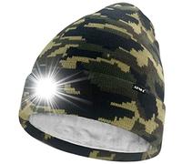 ATNKE LED Lighted Beanie Hat,USB Rechargeable 4 LED Running Headlamp Ultra Bright Cap with Light Hands Free Head Torch Winter Warm Lined Fleece Knit Beany Gifts for Men and Women/Camouflage Green