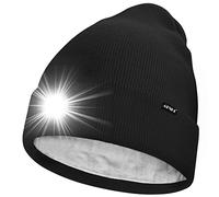 ATNKE LED Lighted Beanie Hat,USB Rechargeable 4 LED Running Headlamp Ultra Bright Cap with Light Hands Free Head Torch Winter Warm Lined Fleece Knit Beany Gifts for Men and Women/Black