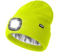 ATNKE LED Lighted Beanie Hat,USB Rechargeable 4 LED Running Headlamp Ultra Bright Cap with Light Hands Free Head Torch Winter Warm Satin Silk Lined Knit Beany Gifts for Men and Women/FluorescentYellow