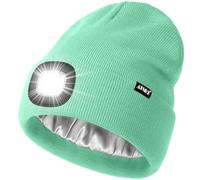 ATNKE LED Lighted Beanie Hat,USB Rechargeable 4 LED Running Headlamp Ultra Bright Cap with Light Hands Free Head Torch Winter Warm Satin Silk Lined Knit Beany Gifts for Men and Women/Fruit Green