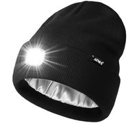 ATNKE LED Lighted Beanie Hat,USB Rechargeable 4 LED Running Headlamp Ultra Bright Cap with Light Hands Free Head Torch Winter Warm Satin Silk Lined Knit Beany Gifts for Men and Women/Black
