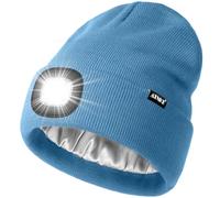ATNKE LED Lighted Beanie Hat,USB Rechargeable 4 LED Running Headlamp Ultra Bright Cap with Light Hands Free Head Torch Winter Warm Satin Silk Lined Knit Beany Gifts for Men and Women/Magnolia Blue
