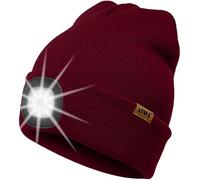 ATNKE LED Lighted Beanie Hat,USB Rechargeable 4 LED Running Headlamp Ultra Bright Cap with Light Hands Free Head Torch Winter Warm Knit Beany Tech Gifts for Men Women and Dad/Wine Red