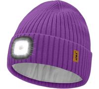 ATNKE LED Lighted Beanie Hat,USB Rechargeable 4 LED Ultra Bright Running Headlamp Hands Free Head Torch Cap with Light Winter Warm Fleece Lined Knit Beany Gifts for Men and Women/Inner Purple