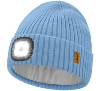 ATNKE LED Lighted Beanie Hat,USB Rechargeable 4 LED Ultra Bright Running Headlamp Hands Free Head Torch Cap with Light Winter Warm Fleece Lined Knit Beany Gifts for Men and Women/Shadow Blue