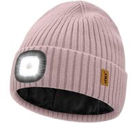 ATNKE LED Lighted Beanie Hat,USB Rechargeable 4 LED Ultra Bright Running Headlamp Hands Free Head Torch Cap with Light Winter Warm Fleece Lined Knit Beany Gifts for Men and Women/Smoky Gray