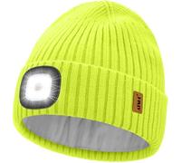 ATNKE LED Lighted Beanie Hat,USB Rechargeable 4 LED Ultra Bright Running Headlamp Hands Free Head Torch Cap with Light Winter Warm Fleece Lined Knit Beany Gifts for Men and Women/Fluorescent Yellow