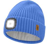 ATNKE LED Lighted Beanie Hat,USB Rechargeable 4 LED Ultra Bright Running Headlamp Hands Free Head Torch Cap with Light Winter Warm Fleece Lined Knit Beany Gifts for Men and Women/Magnolia Blue