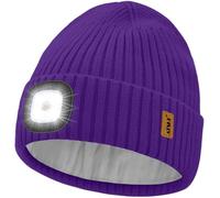 ATNKE LED Lighted Beanie Hat,USB Rechargeable 4 LED Ultra Bright Running Headlamp Hands Free Head Torch Cap with Light Winter Warm Fleece Lined Knit Beany Gifts for Men and Women/Purple