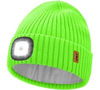 ATNKE LED Lighted Beanie Hat,USB Rechargeable 4 LED Ultra Bright Running Headlamp Hands Free Head Torch Cap with Light Winter Warm Fleece Lined Knit Beany Gifts for Men and Women/Fluorescent Green
