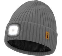 ATNKE LED Lighted Beanie Hat,USB Rechargeable 4 LED Ultra Bright Running Headlamp Hands Free Head Torch Cap with Light Winter Warm Fleece Lined Knit Beany Gifts for Men and Women/Noble Gray