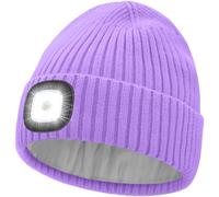 ATNKE LED Lighted Beanie Hat,USB Rechargeable 4 LED Ultra Bright Running Headlamp Hands Free Head Torch Cap with Light Winter Warm Fleece Lined Knit Beany Gifts for Men and Women/Taro Purple