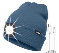 ATNKE LED Lighted Beanie Hat, USB Type C Rechargeable 4 LED Running Headlamp Ultra Bright Cap with Light Hands Free Head Torch Winter Warm Knit Beany Gifts for Men and Women/Shadow Blue