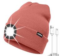 ATNKE LED Lighted Beanie Hat, USB Type C Rechargeable 4 LED Running Headlamp Ultra Bright Cap with Light Hands Free Head Torch Winter Warm Knit Beany Gifts for Men and Women/Bean Paste Powder