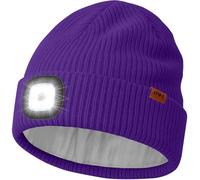 ATNKE LED Lighted Beanie Hat with Lined Fleece, USB Rechargeable 4 LED Running Headlamp Ultra Bright Hands Free Head Torch Winter Warm Wooly Knit Skull Cap Gifts for Men and Women/Purple