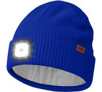 ATNKE LED Lighted Beanie Hat with Lined Fleece, USB Rechargeable 4 LED Running Headlamp Ultra Bright Hands Free Head Torch Winter Warm Wooly Knit Skull Cap Gifts for Men and Women