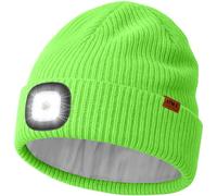 ATNKE LED Lighted Beanie Hat with Lined Fleece, USB Rechargeable 4 LED Running Headlamp Ultra Bright Hands Free Head Torch Winter Warm Wooly Knit Skull Cap Gifts for Men and Women/Fluorescent Green