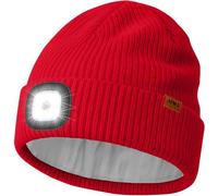 ATNKE LED Lighted Beanie Hat with Lined Fleece, USB Rechargeable 4 LED Running Headlamp Ultra Bright Hands Free Head Torch Winter Warm Wooly Knit Skull Cap Gifts for Men and Women