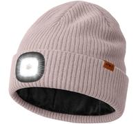 ATNKE LED Lighted Beanie Hat with Lined Fleece, USB Rechargeable 4 LED Running Headlamp Ultra Bright Hands Free Head Torch Winter Warm Wooly Knit Skull Cap Gifts for Men and Women/Smoky Gray