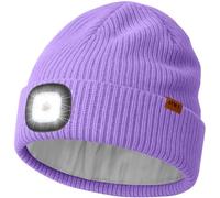 ATNKE LED Lighted Beanie Hat with Lined Fleece, USB Rechargeable 4 LED Running Headlamp Ultra Bright Hands Free Head Torch Winter Warm Wooly Knit Skull Cap Gifts for Men and Women/Taro Purple