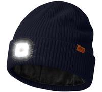ATNKE LED Lighted Beanie Hat with Lined Fleece, USB Rechargeable 4 LED Running Headlamp Ultra Bright Hands Free Head Torch Winter Warm Wooly Knit Skull Cap Gifts for Men and Women/Navy Blue
