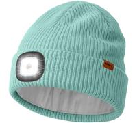 ATNKE LED Lighted Beanie Hat with Lined Fleece, USB Rechargeable 4 LED Running Headlamp Ultra Bright Hands Free Head Torch Winter Warm Wooly Knit Skull Cap Gifts for Men and Women/Bud Green