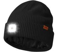 ATNKE LED Lighted Beanie Hat with Lined Fleece, USB Rechargeable 4 LED Running Headlamp Ultra Bright Hands Free Head Torch Winter Warm Wooly Knit Skull Cap Gifts for Men and Women