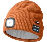 ATNKE LED Lighted Bluetooth Beanie Cap,USB Rechargeable 4 LED Wireless Musical Running Hands Free Headlamp Winter Warm Knitted Hat with Lined Fleece Gifts for Men Dad and Women/Caramel