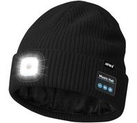ATNKE LED Lighted Bluetooth Beanie Cap,USB Rechargeable 4 LED Wireless Musical Running Hands Free Headlamp Winter Warm Knitted Hat with Lined Fleece Gifts for Men Dad and Women/Black