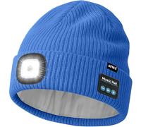 ATNKE LED Lighted Bluetooth Beanie Cap,USB Rechargeable 4 LED Wireless Musical Running Hands Free Headlamp Winter Warm Knitted Hat with Lined Fleece Gifts for Men Dad and Women/Magnolia Blue