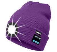 ATNKE LED Lighted Bluetooth Beanie Cap, USB Rechargeable Wireless Musical Running Hat Ultra Bright 4 LED Waterproof Light Lamp Use for Skiing Hiking Camping Cycling/Inner Purple