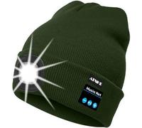 ATNKE LED Lighted Bluetooth Beanie Cap, USB Rechargeable Wireless Musical Running Hat Ultra Bright 4 LED Waterproof Light Lamp Use for Skiing Hiking Camping Cycling/Dark Army Green