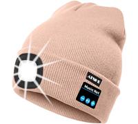 ATNKE LED Lighted Bluetooth Beanie Cap, USB Rechargeable Wireless Musical Running Hat Ultra Bright 4 LED Waterproof Light Lamp Use for Skiing Hiking Camping Cycling/Skin Pink