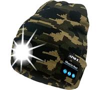 ATNKE LED Lighted Bluetooth Beanie Cap, USB Rechargeable Wireless Musical Running Hat Ultra Bright 4 LED Waterproof Light Lamp Use for Skiing Hiking Camping Cycling/Camouflage Army Green