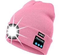 ATNKE LED Lighted Bluetooth Beanie Cap, USB Rechargeable Wireless Musical Running Hat Ultra Bright 4 LED Light Lamp Use for Skiing Hiking Camping Cycling/Pink