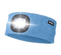 ATNKE LED Lighted Headband, USB Rechargeable Running Hat Ultra Bright 4 LED Waterproof Light Lamp Headlamp High Stretch Moisture Wicking Multi-Color/Magnolia Blue